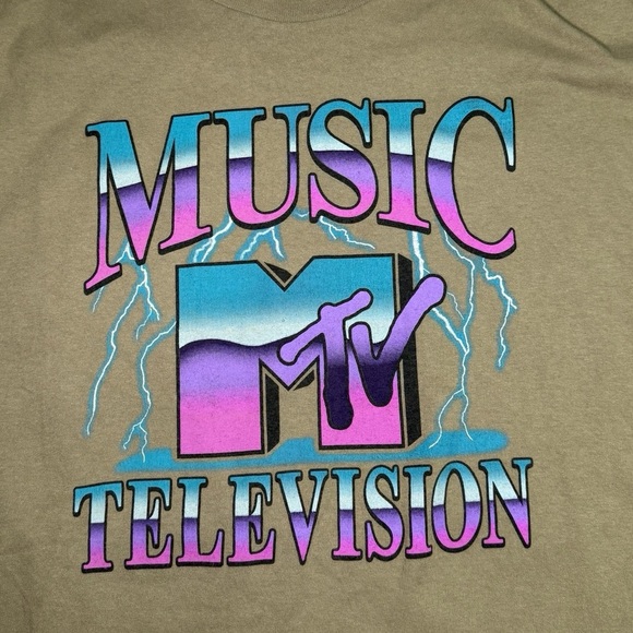 Vintage MTV Logo Graphic T-Shirt Men’s XL Tan Beige Preloved Retro 90s 2000s - Picture 4 of 4